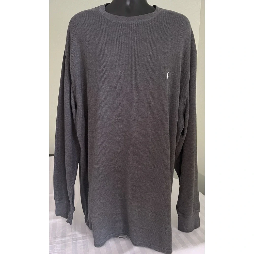 Polo Ralph Lauren Thermal Shirt Mens 4XT Dark Gray Sleepwear LS Waffle Pony